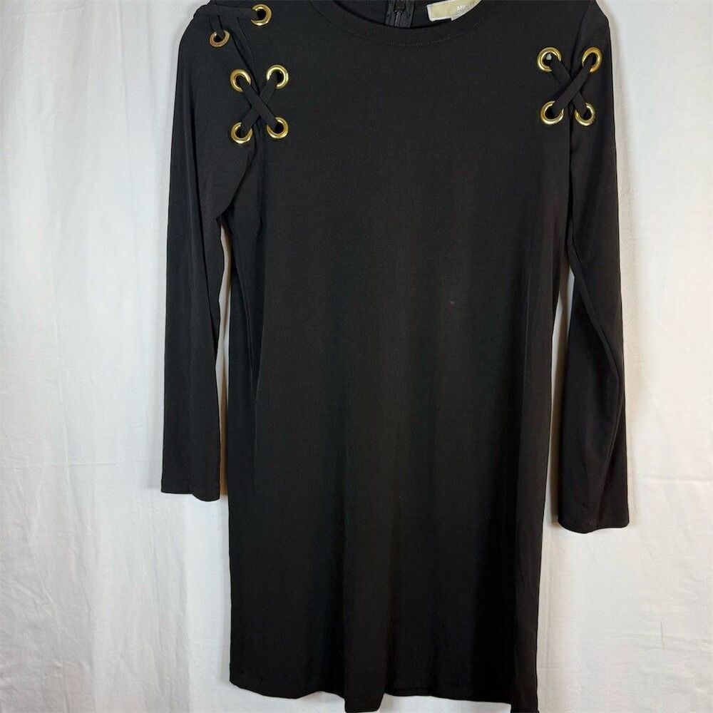 Michael Kors Dress Womens Size S Black Long Sleeve Shift Gold Grommet